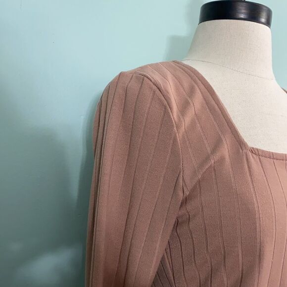 Neely Blush Pink Square Neck Ribbed Long Sleeve Top - Picture 2 of 4